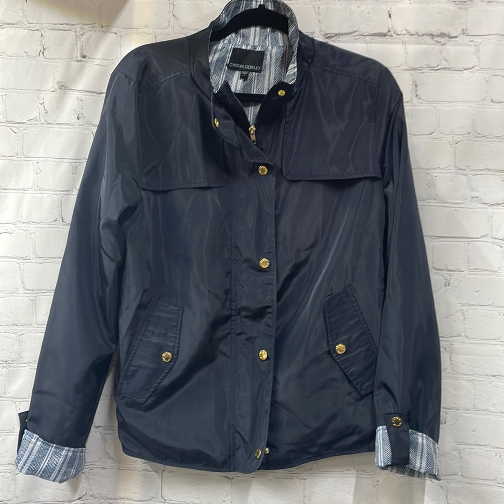 Cynthia Rowley Navy Gold Buttons Preppy Fisherman Windbreaker Large Jacket